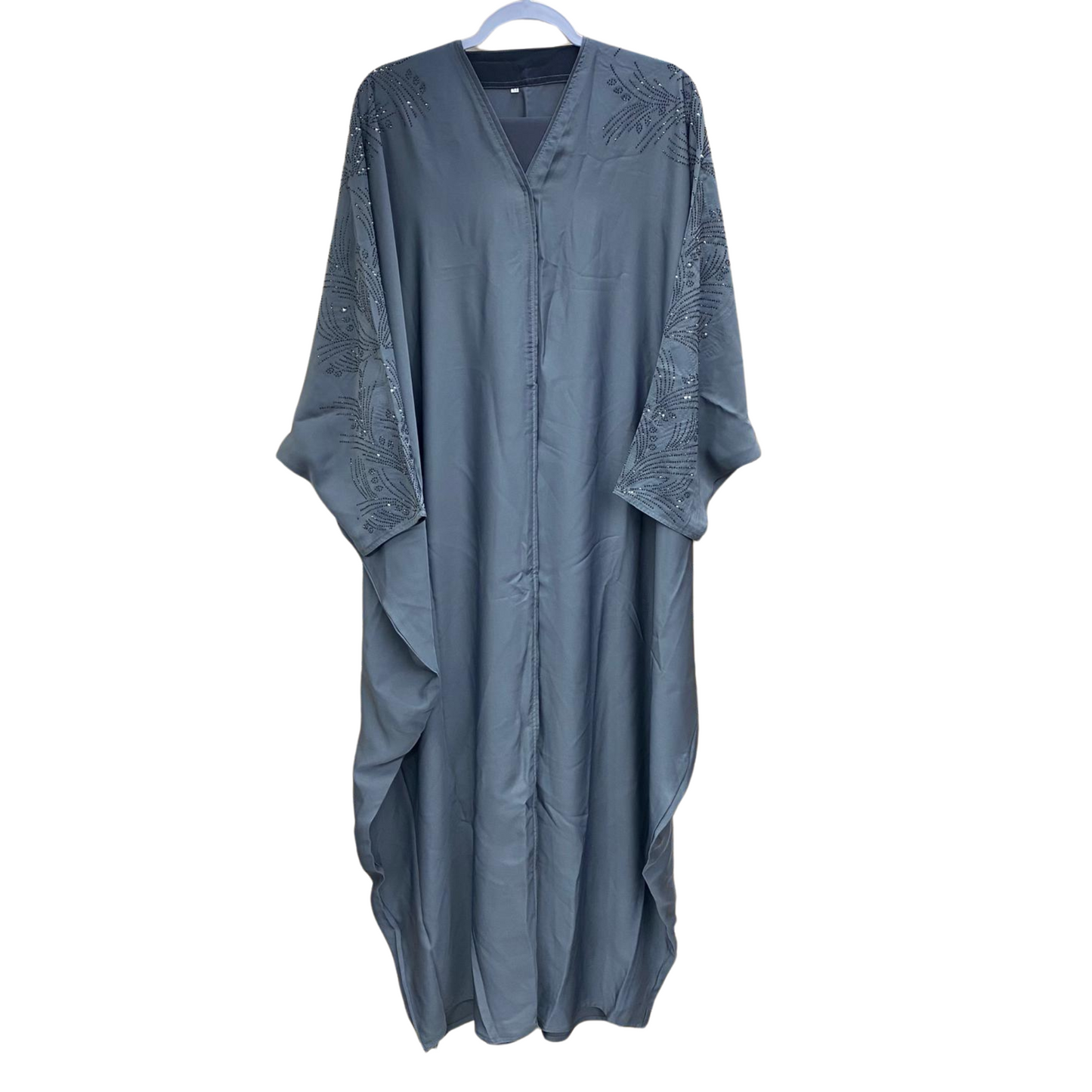 Button Up Abaya with Floral Embroidered Sleeves