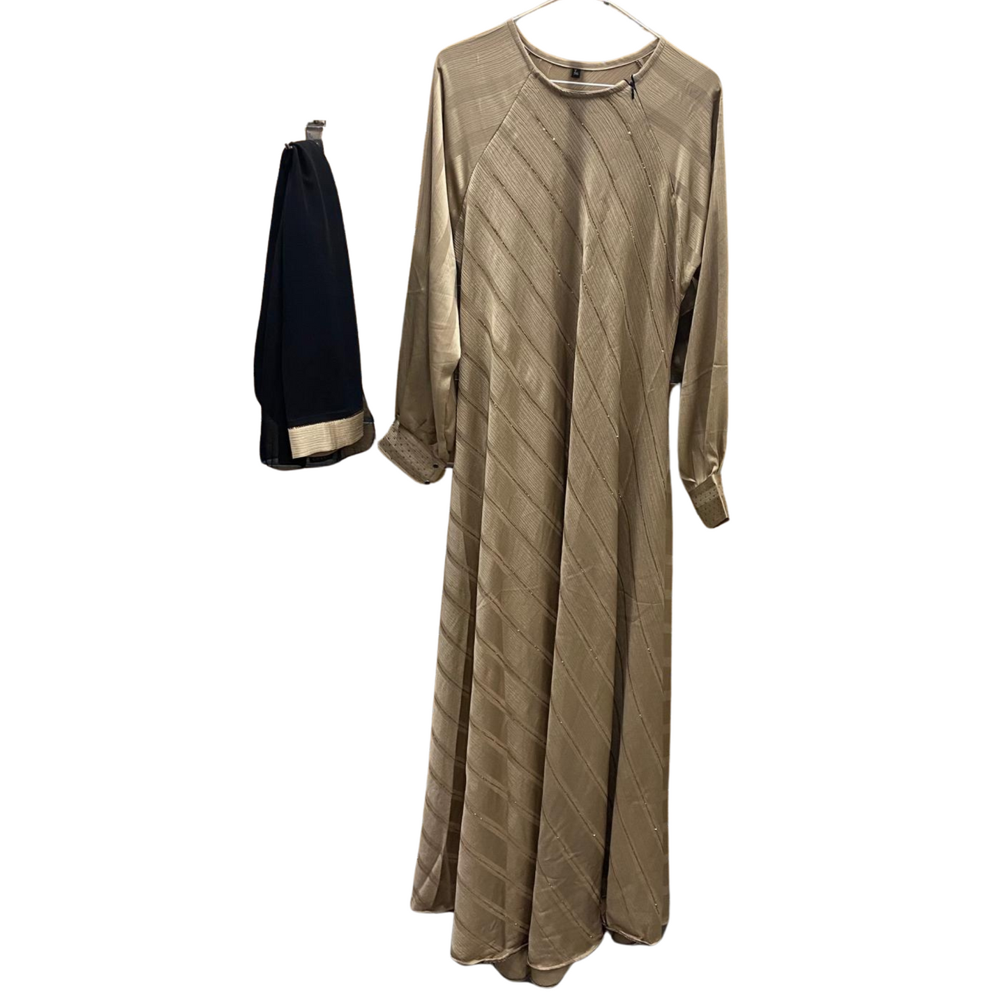 Elegant Striped Rhinestone Abaya