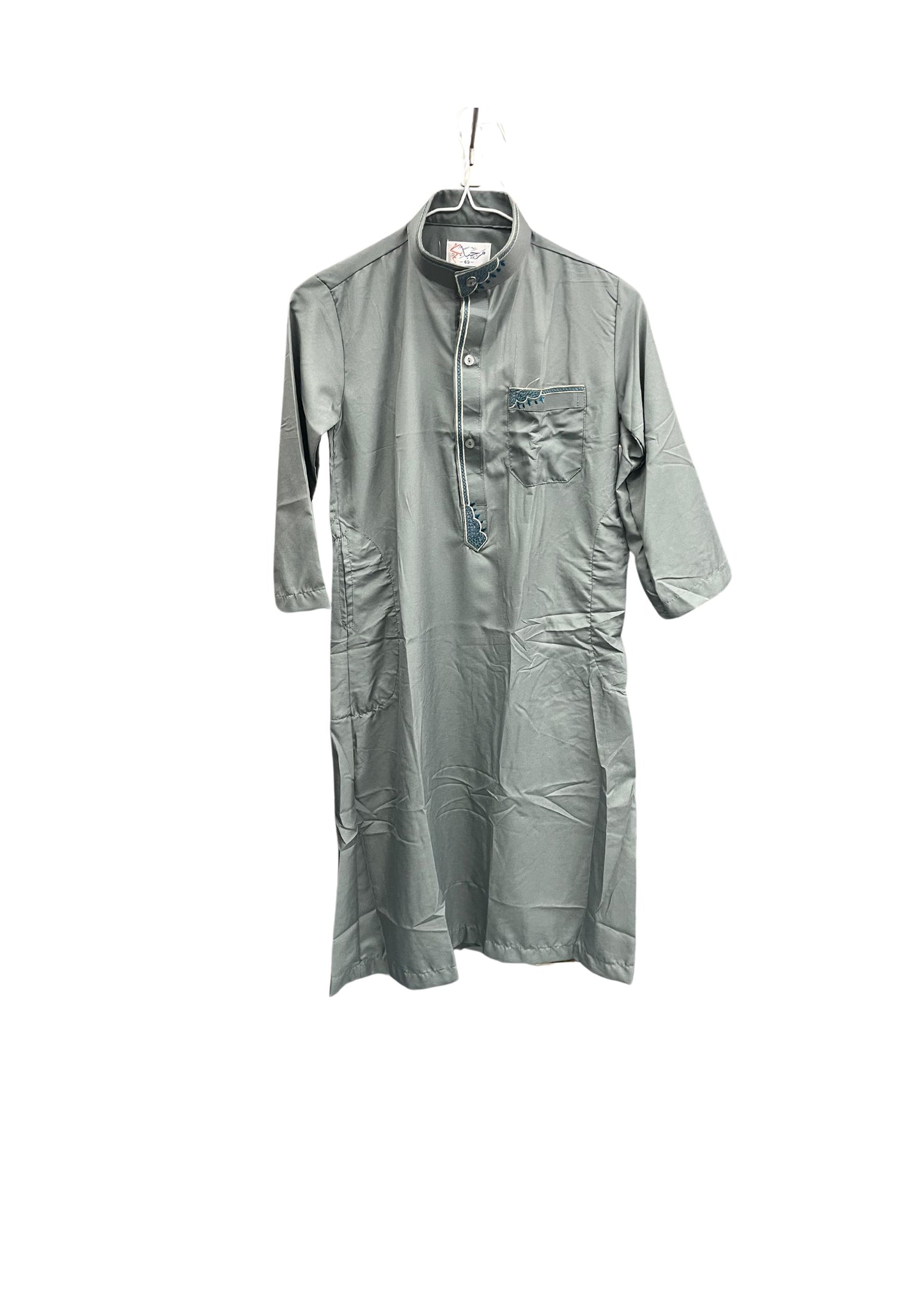 Grey Kids Thobe with Pocket Design