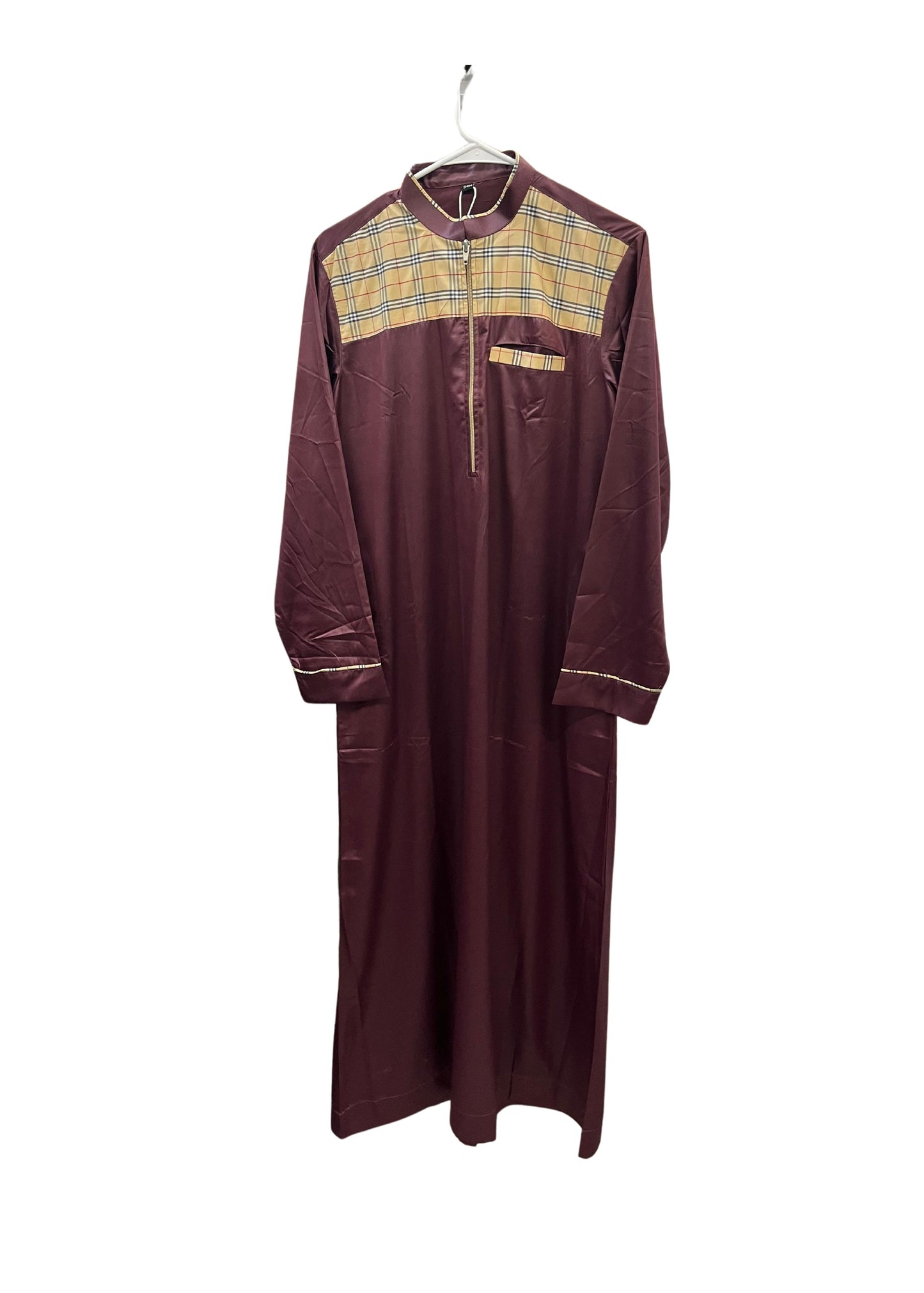 Maroon Plaid Print Thobe