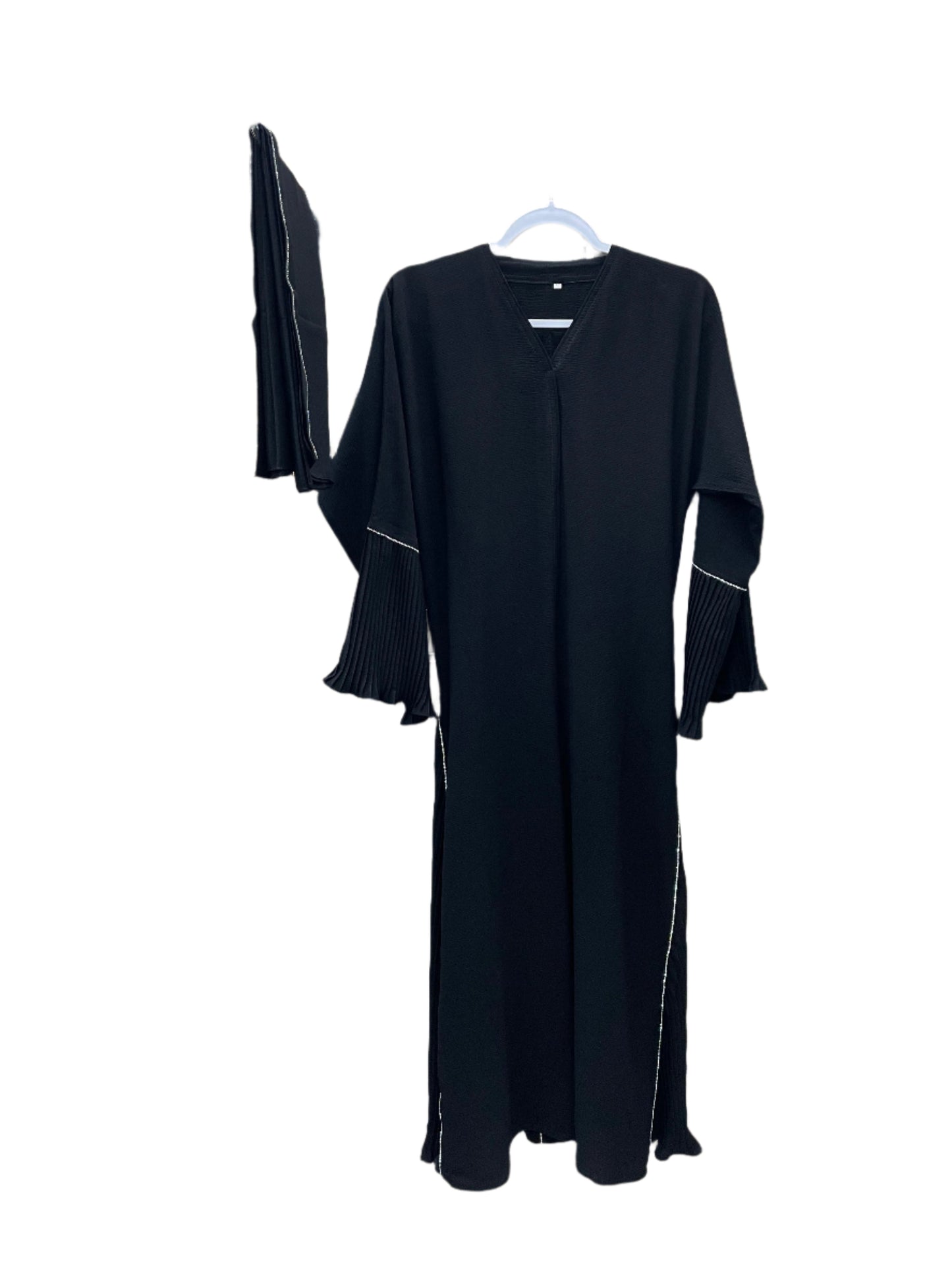 Black Sequined Ruffle Sleeve Abaya