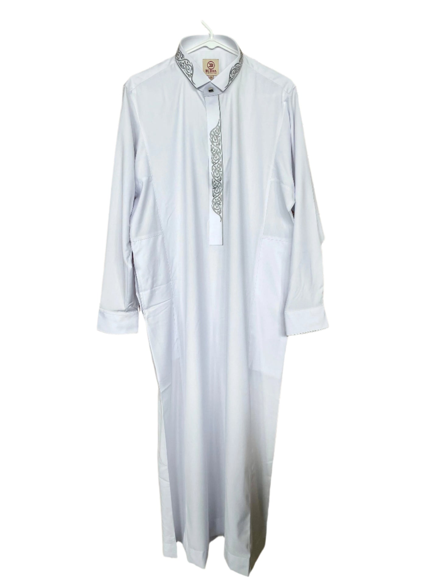 Premium White Thobe with Neckline Design