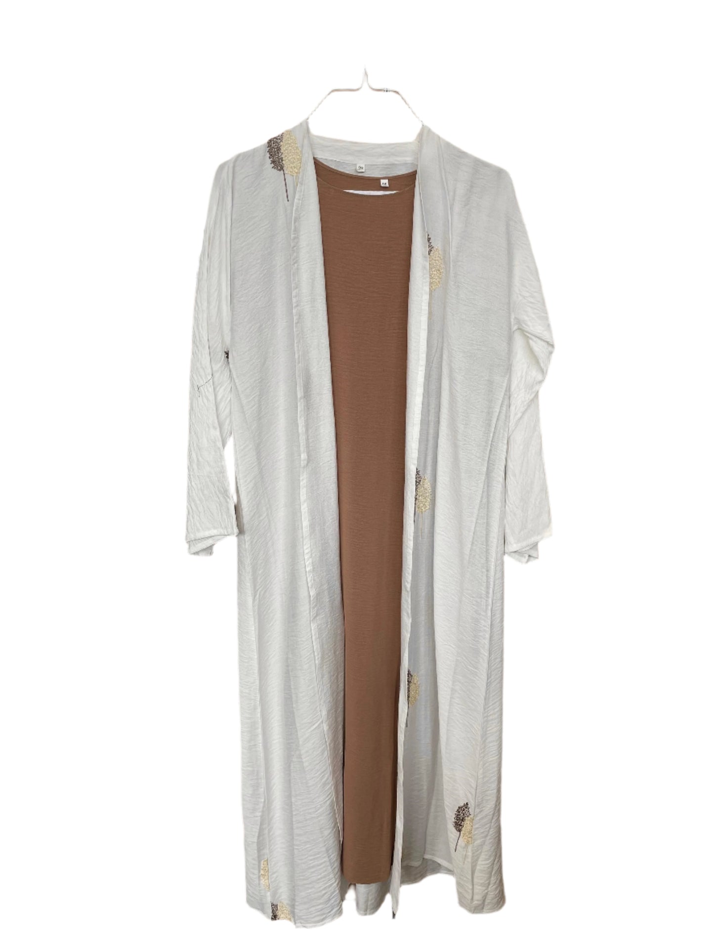 Feather Design Linen Abaya with Underdress