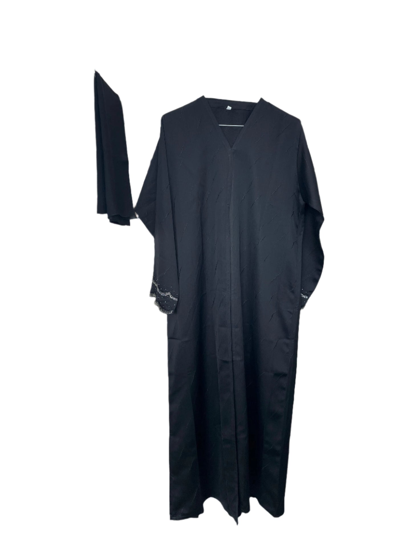Black Button Up Abaya with Sequin Sleeve Design