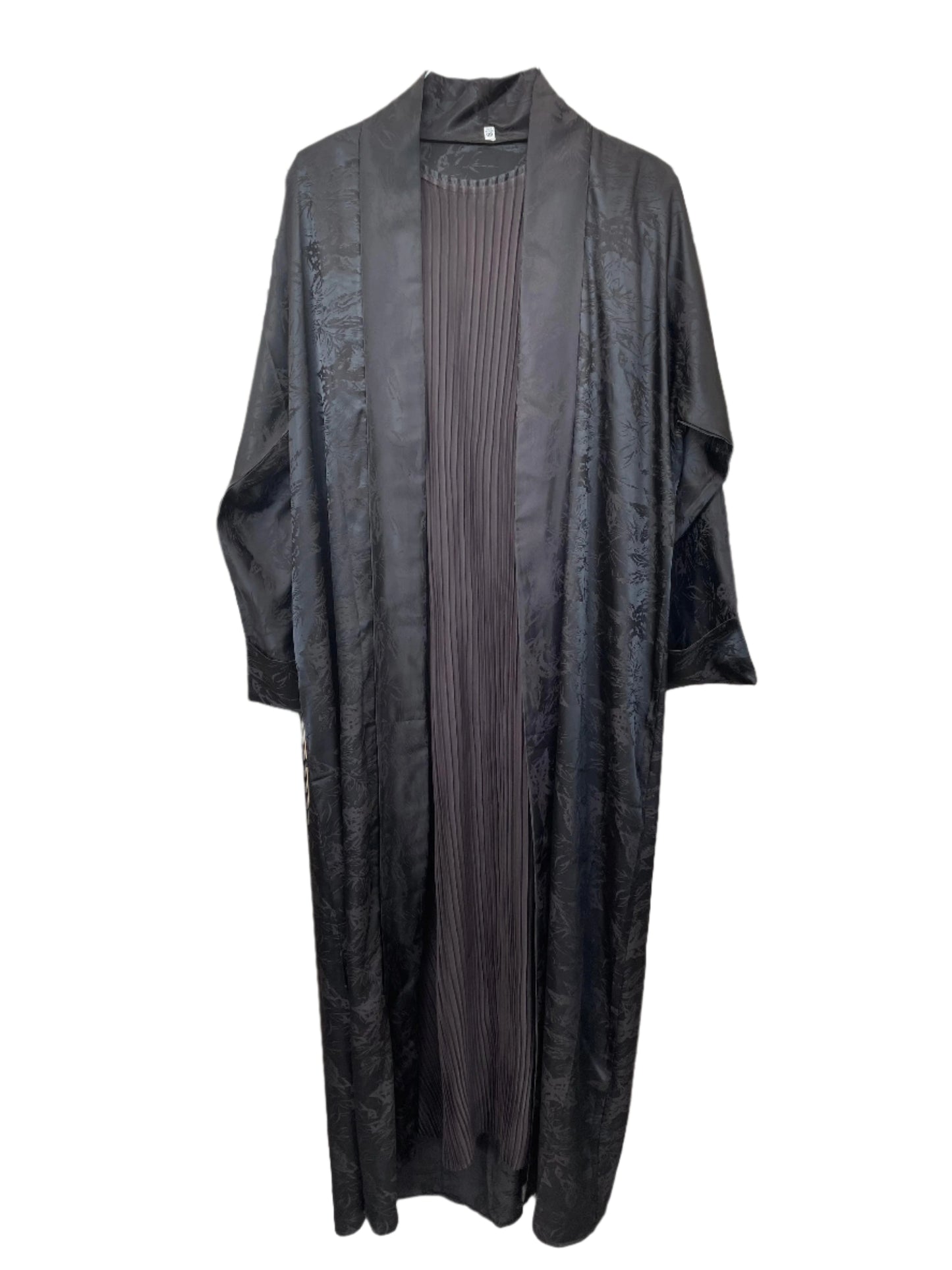 Silky Open Abaya with Ribbed Inner Dress