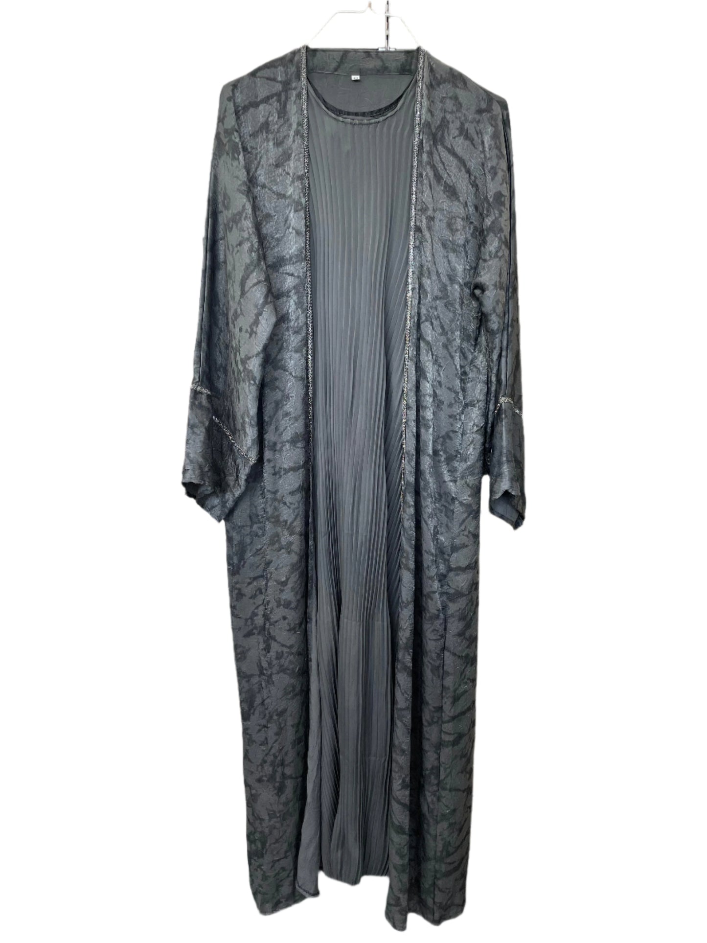 Velvety Open Abaya with Ribbed Inner Dress
