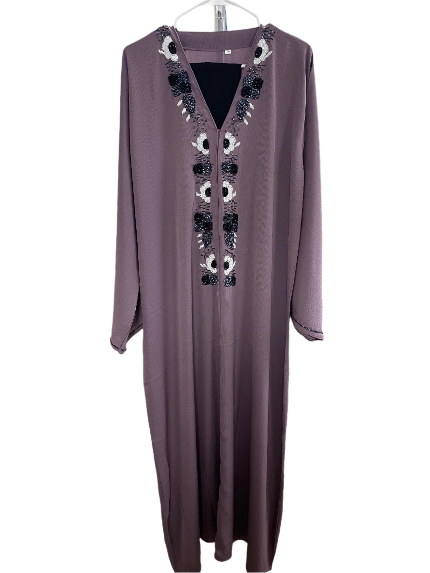 Colorful Closed Abaya with Flower Bead Design