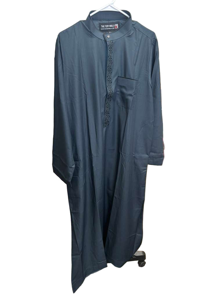 Greyish Blue Thobe with Black Design
