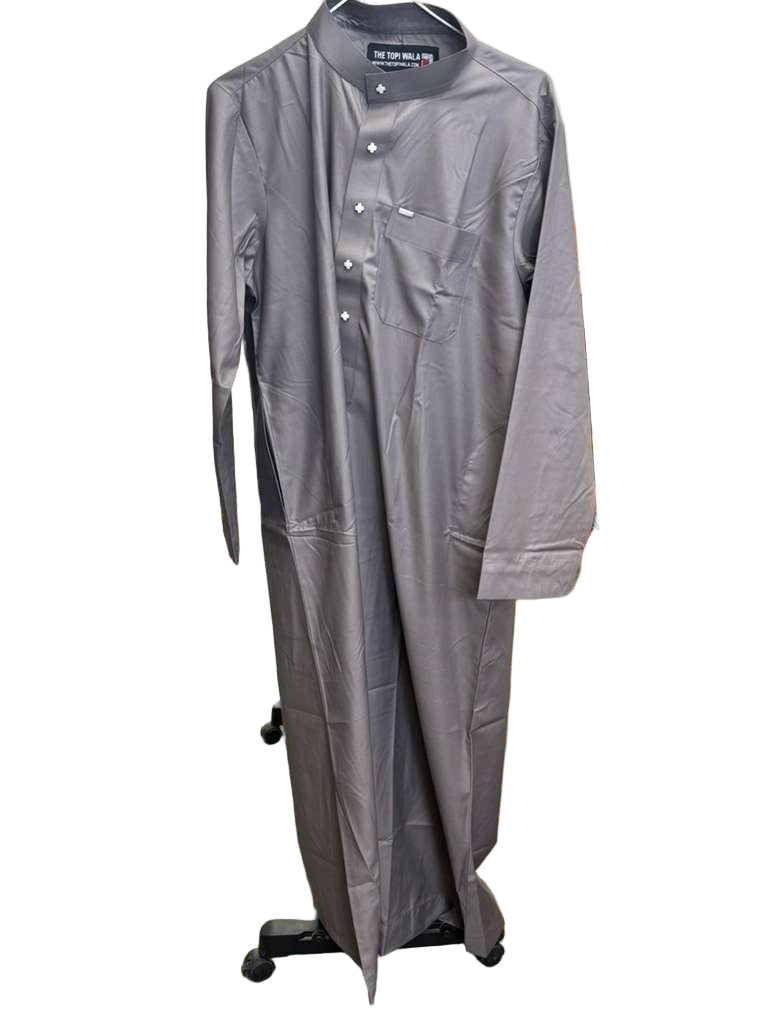 Solid Grey Thobe with White Buttons