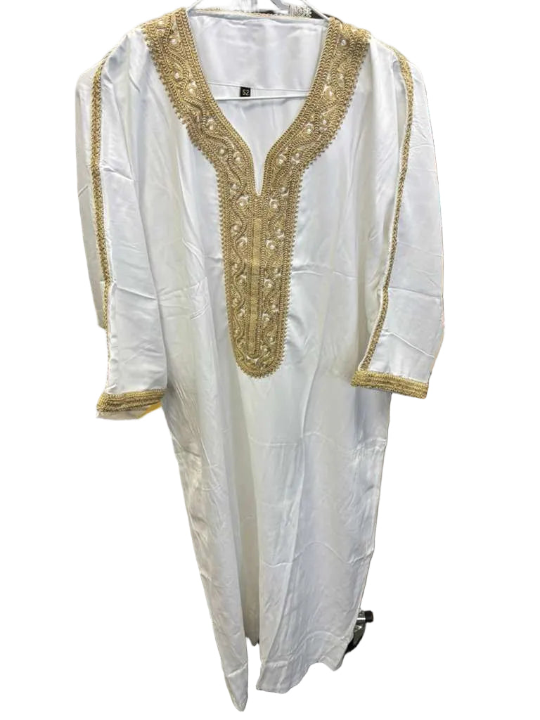 White Moroccan Thobe with Golden Design