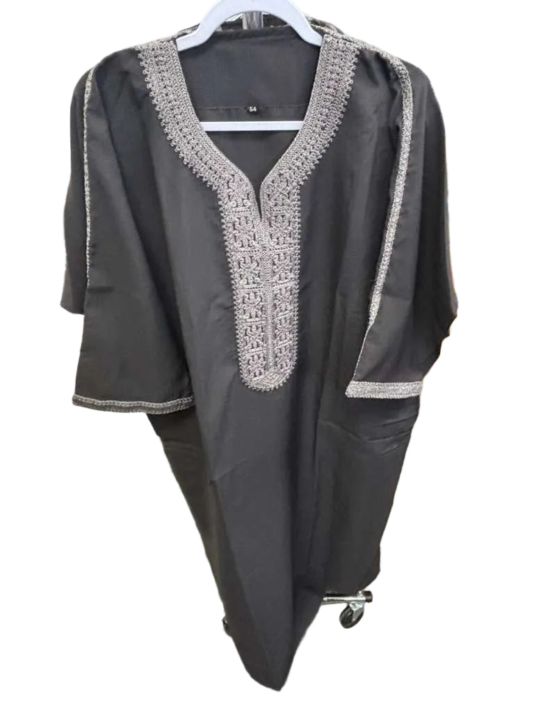 Gray Moroccan Thobe with Silver Design 2