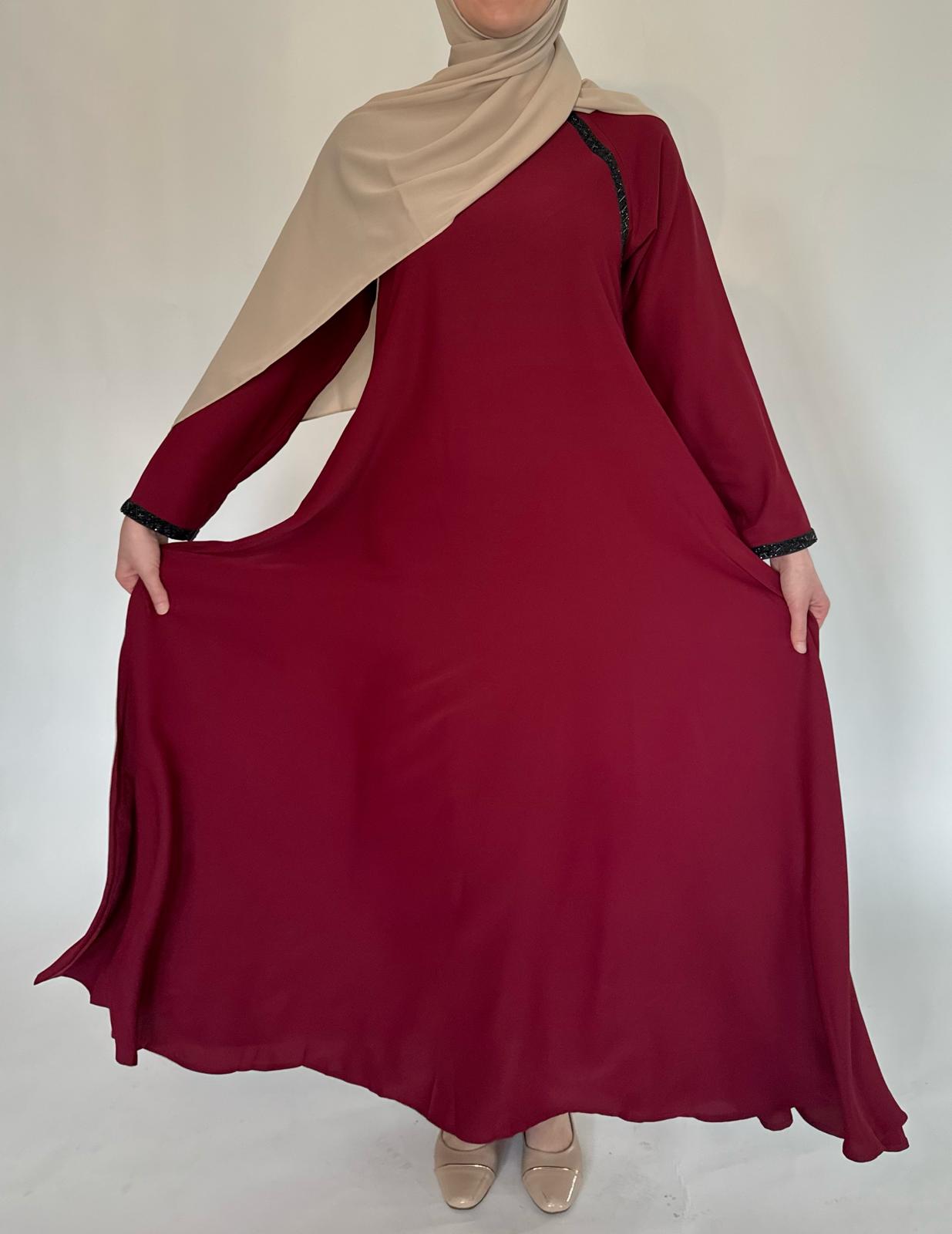 Red Sequin Design Pockets Abaya