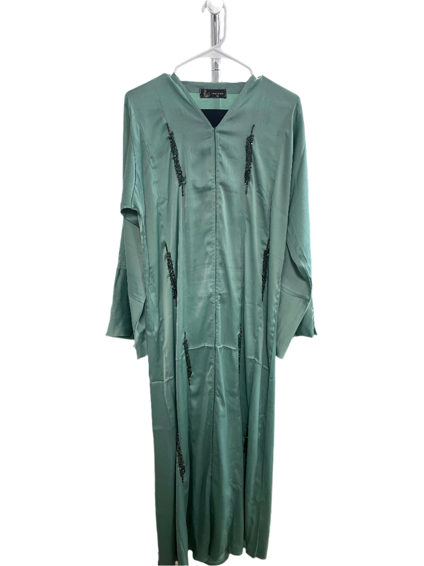 Silky Button Up Rhinestone Designs Abaya