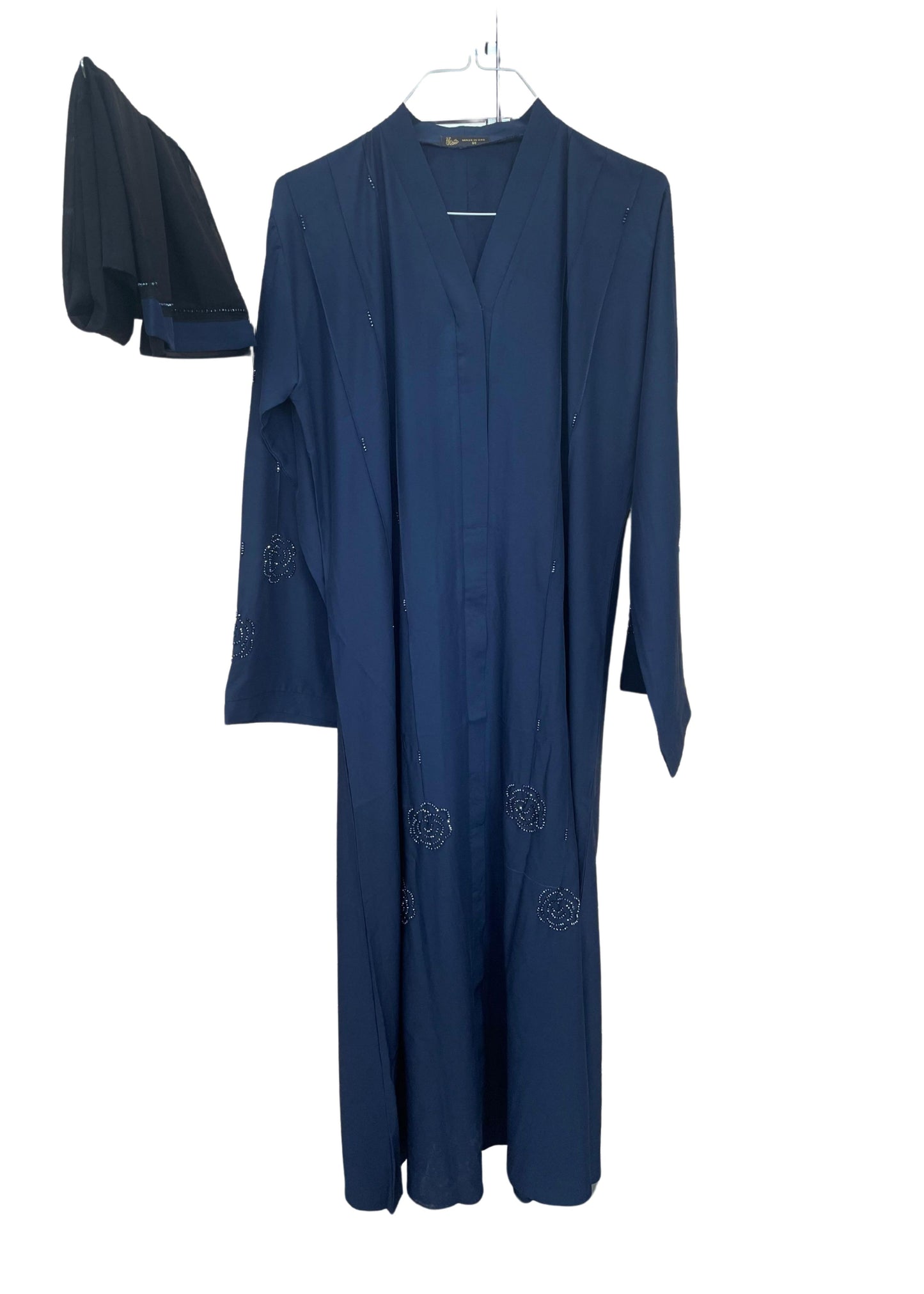 Button-Up Abaya with Rose Sequins