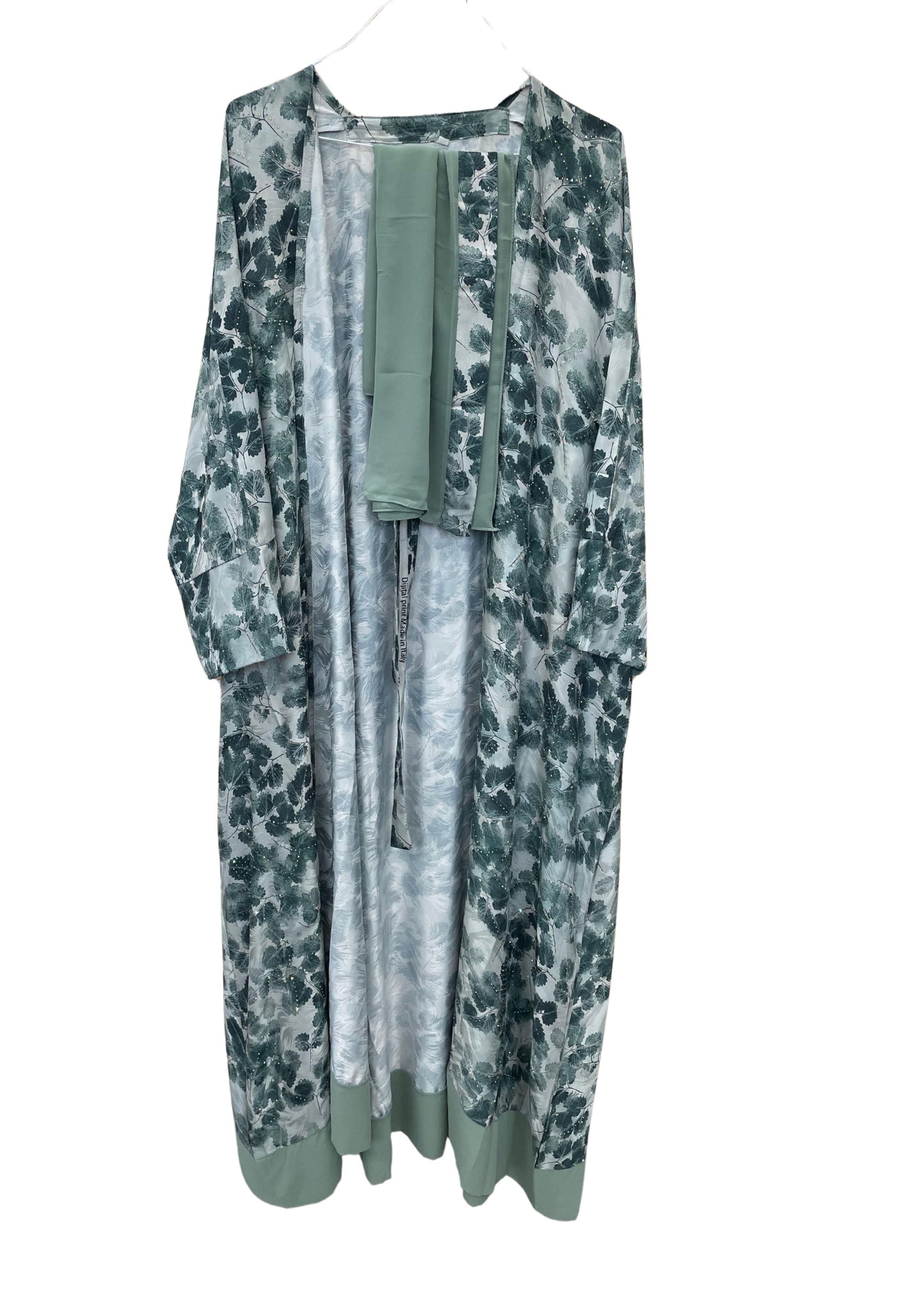Silky Leaf Print Open Abaya