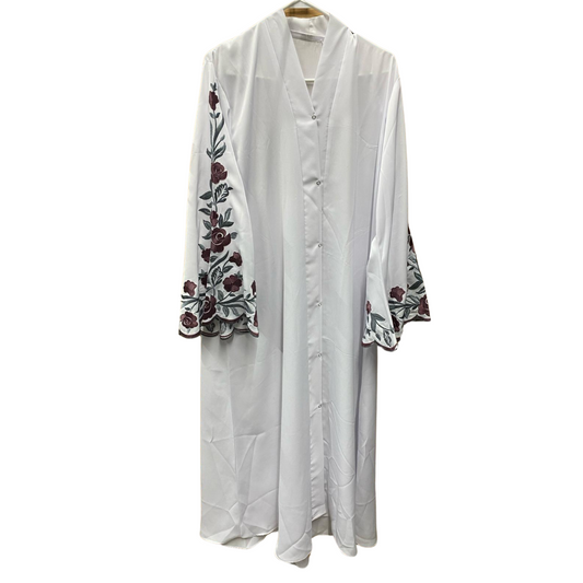 Button Up Abaya with Floral Embroidered Sleeves