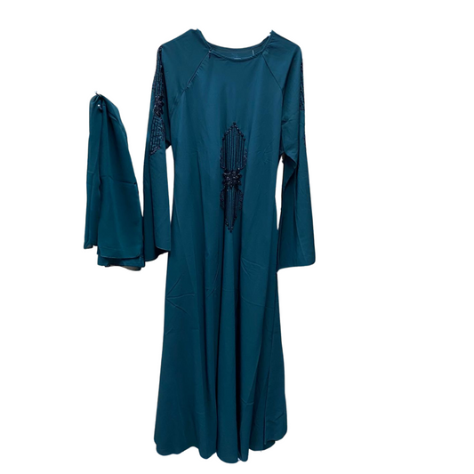 Dark Green Beaded Design Abaya