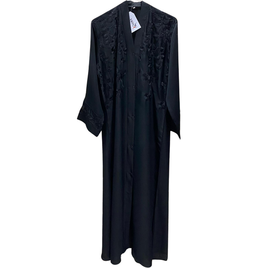 Black Embroidered Button Up Abaya