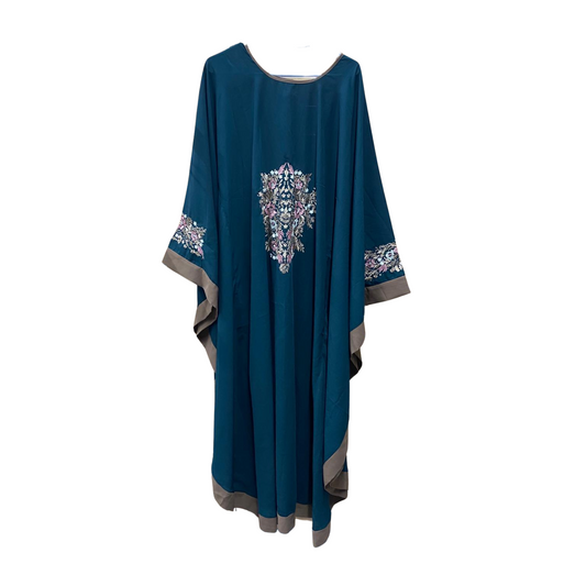 Dark Green Butterfly Abaya with Flower Embroidery