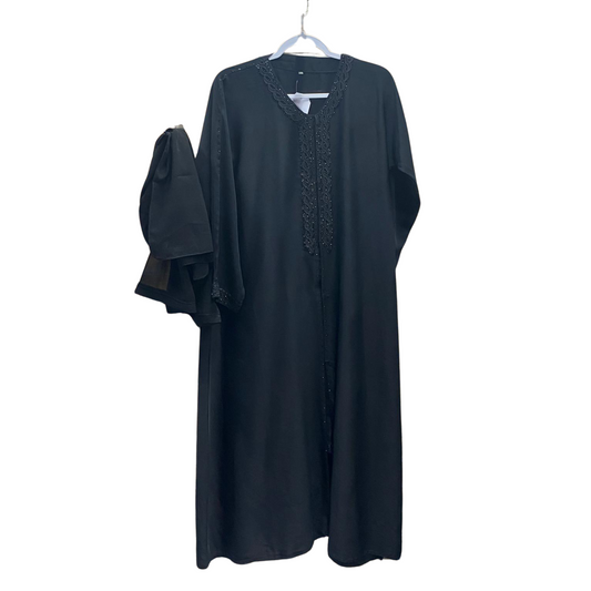 Black Abaya with Front Sequin Detail