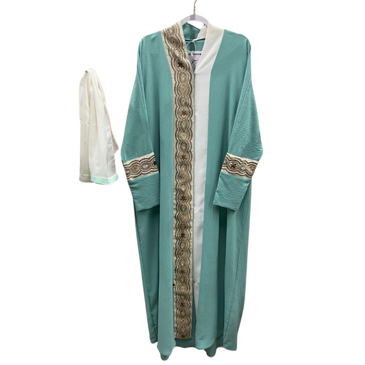 Mint Green Button Up Abaya with Front Design