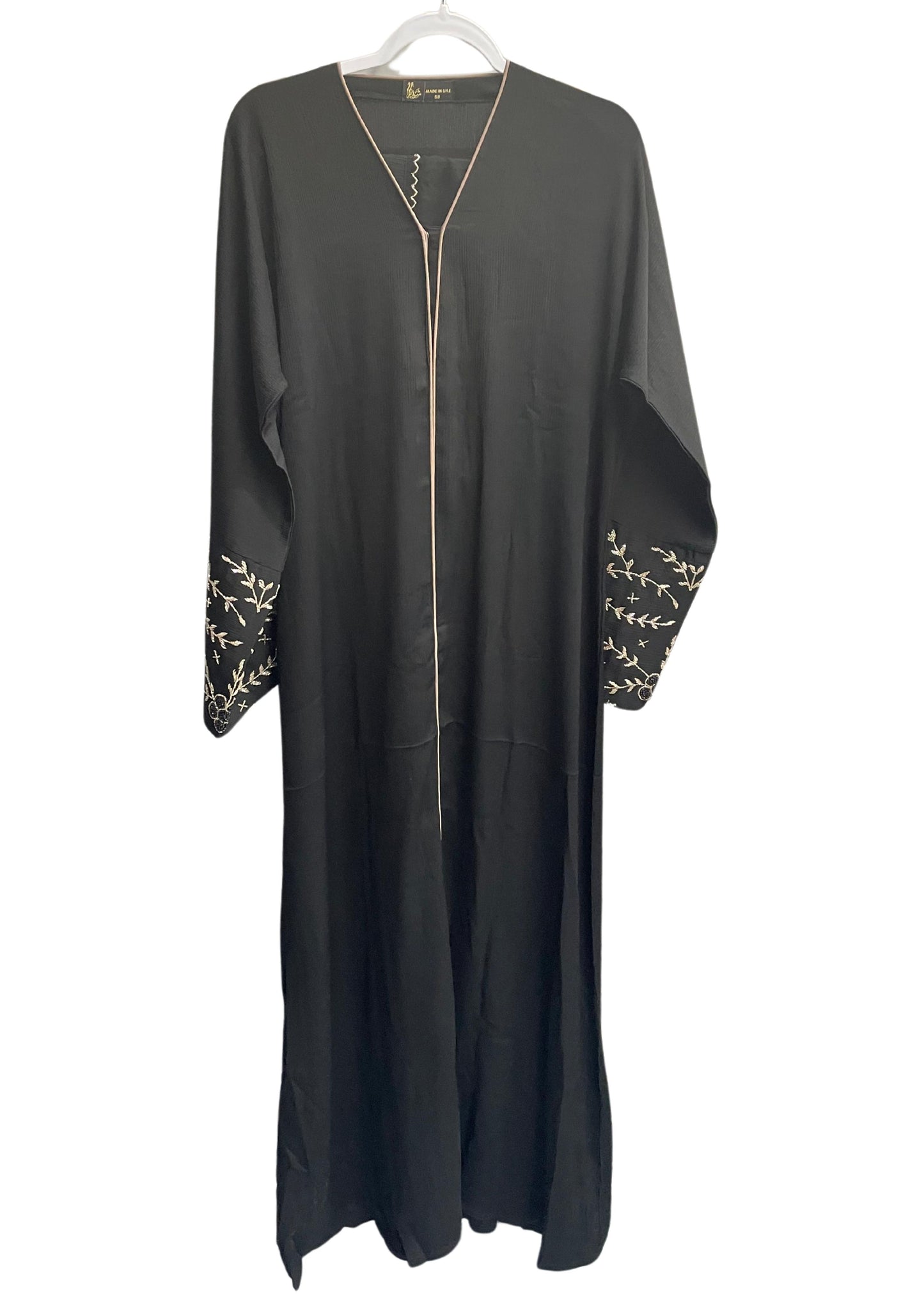 Beautiful Button Up Abaya with Floral Sleeve Sequins