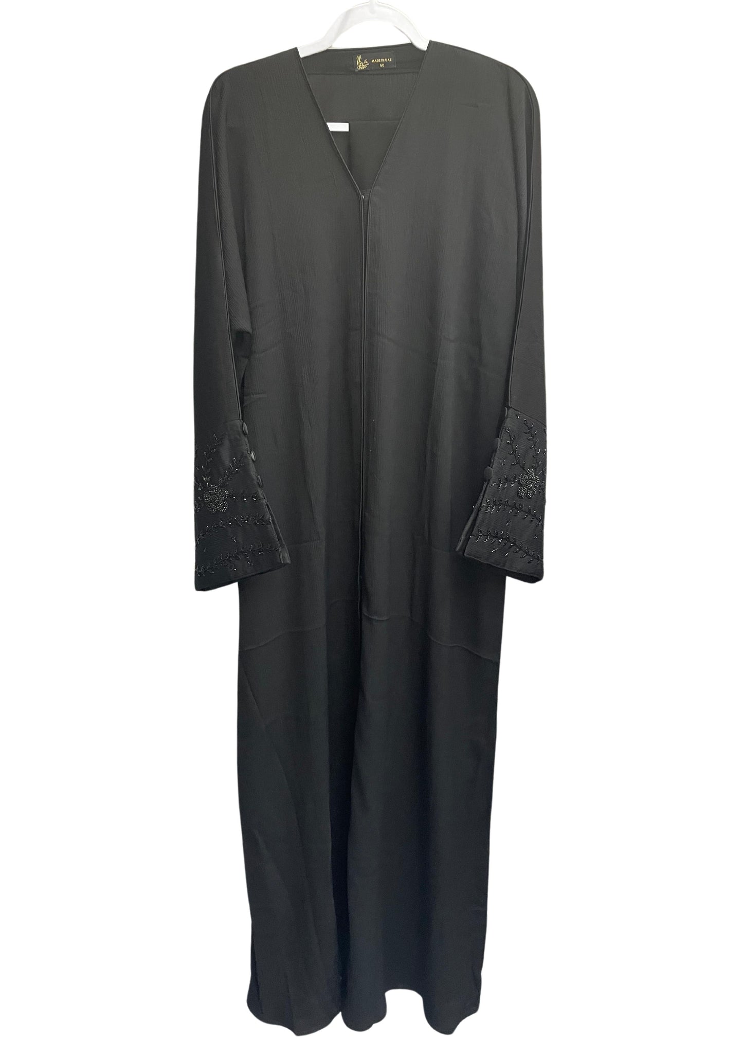 Beautiful Button Up Abaya with Floral Sleeve Sequins