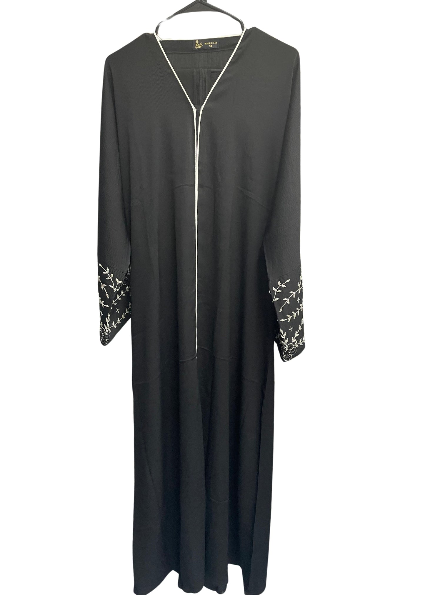 Beautiful Button Up Abaya with Floral Sleeve Sequins