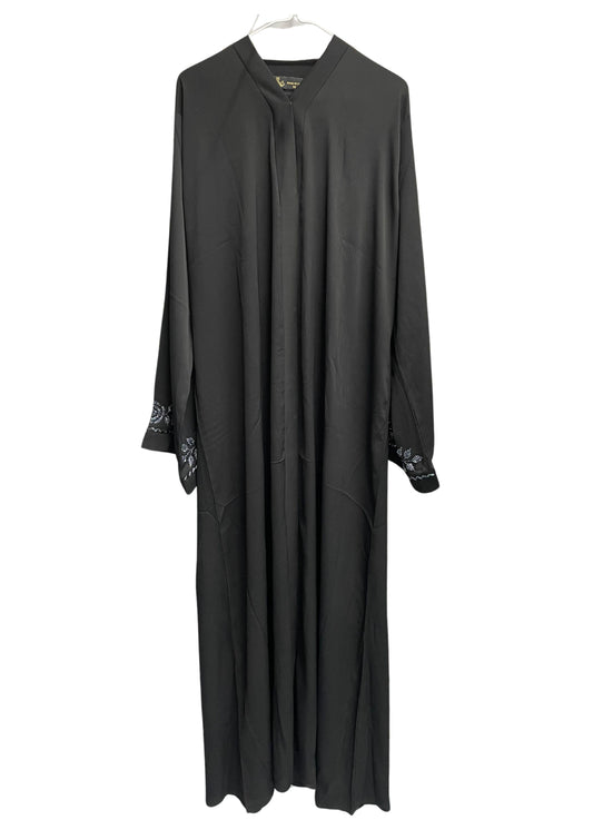 Beautiful Button Up Abaya with Rose Sleeve Sequins