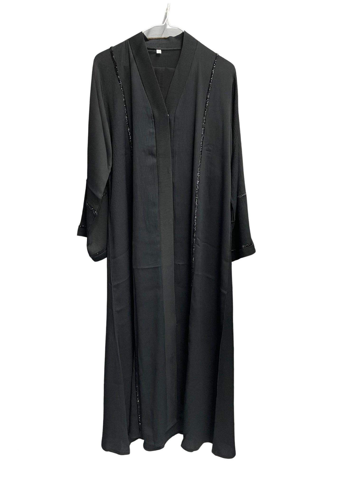 Black Sequined Stripe Button Up Abaya