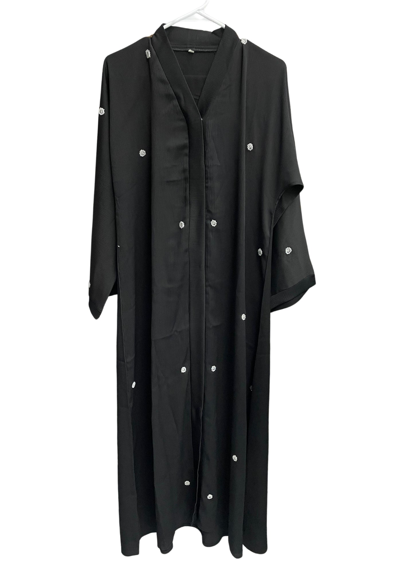 Black Button Up Abaya with Delicate Bead Design