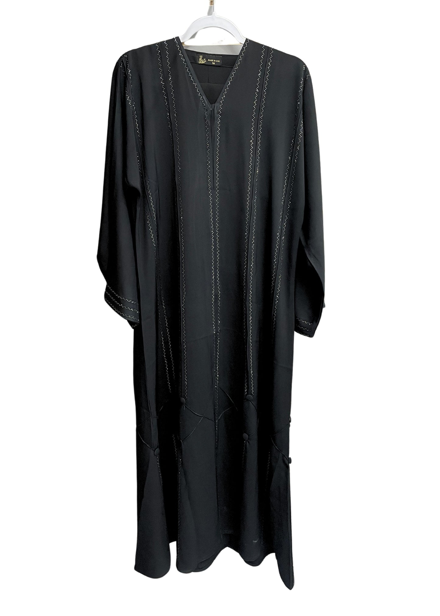 Black Sequin Lined Button Up Abaya