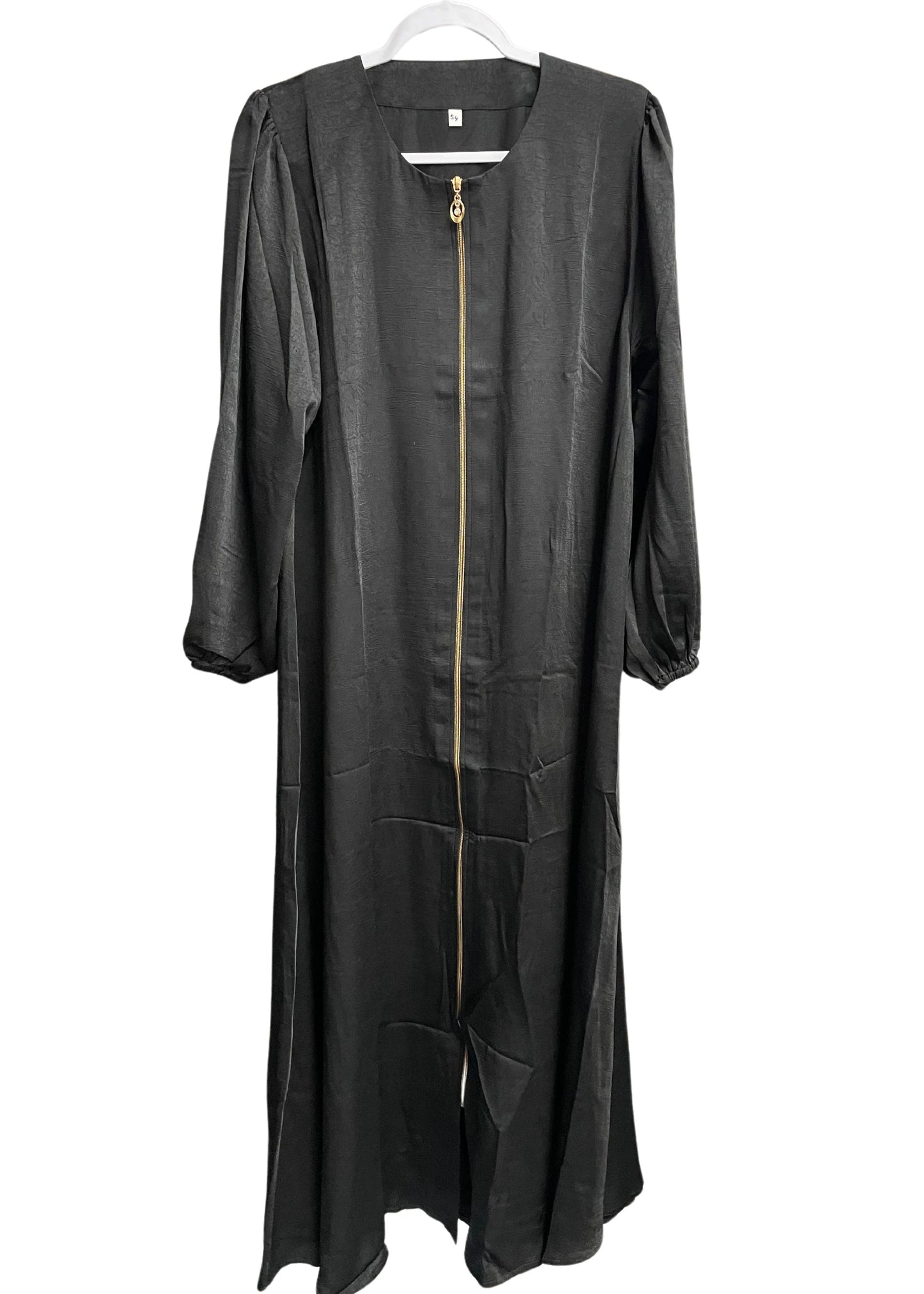 Velvety Button Up Abaya with Gold Zipper