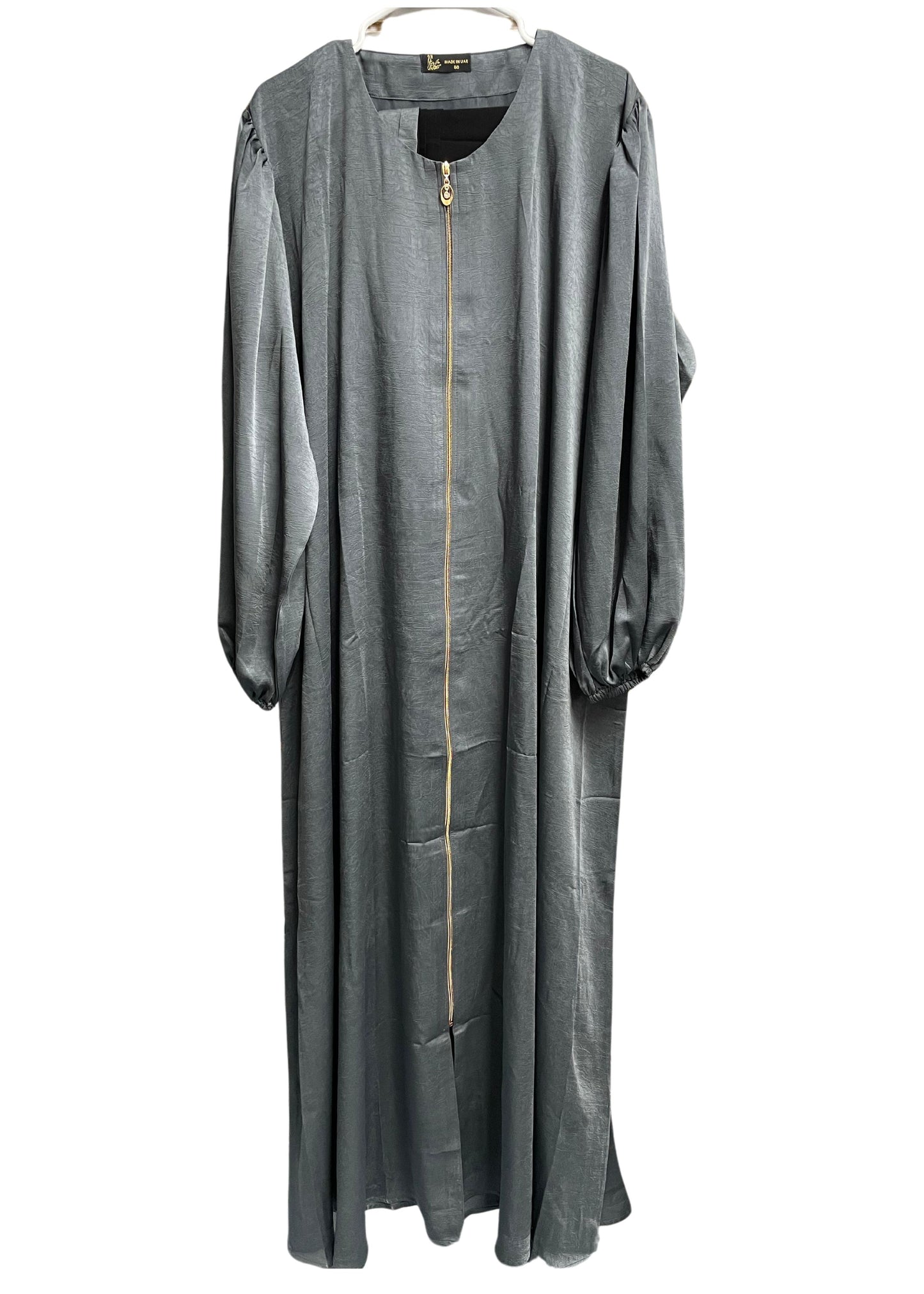 Velvety Button Up Abaya with Gold Zipper