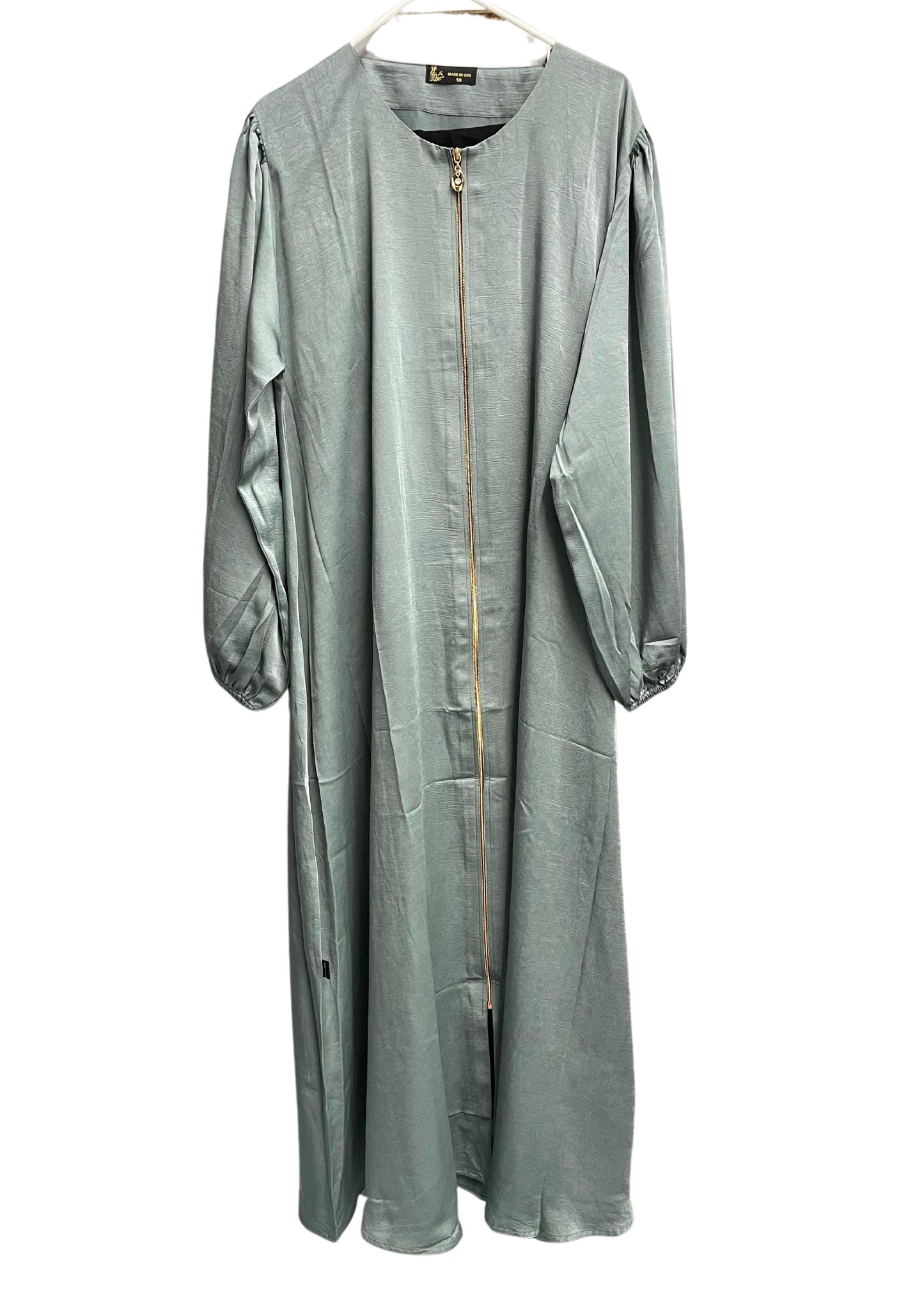 Velvety Button Up Abaya with Gold Zipper