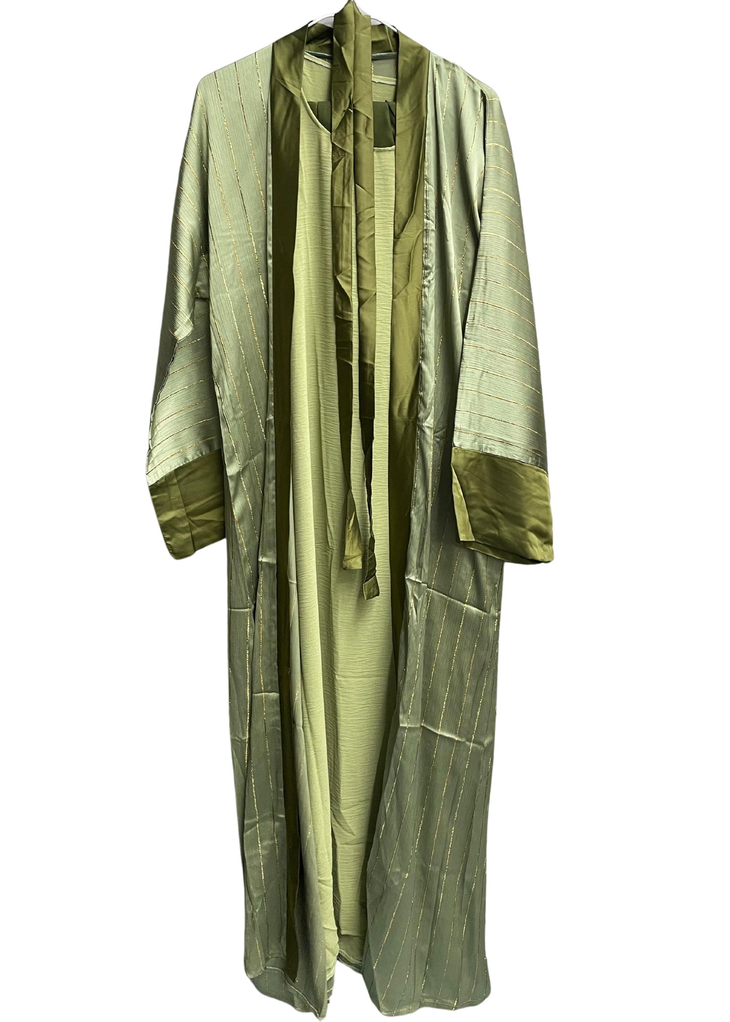 Shimmery Green Striped Abaya with Inner Dress