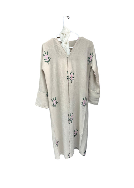 Beige Floral Girls Abaya