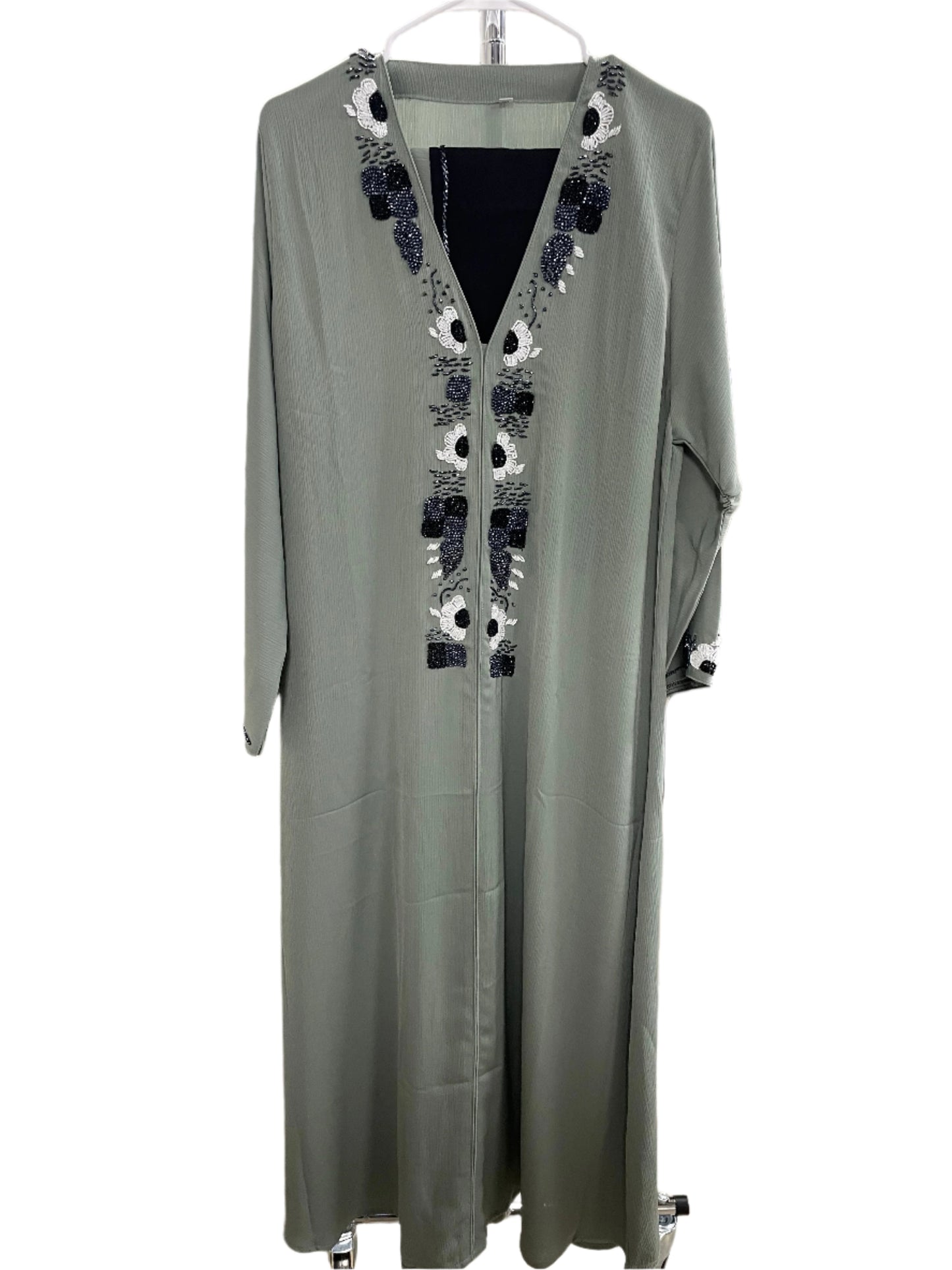 Colorful Closed Abaya with Flower Bead Design