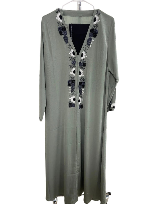 Colorful Closed Abaya with Flower Bead Design