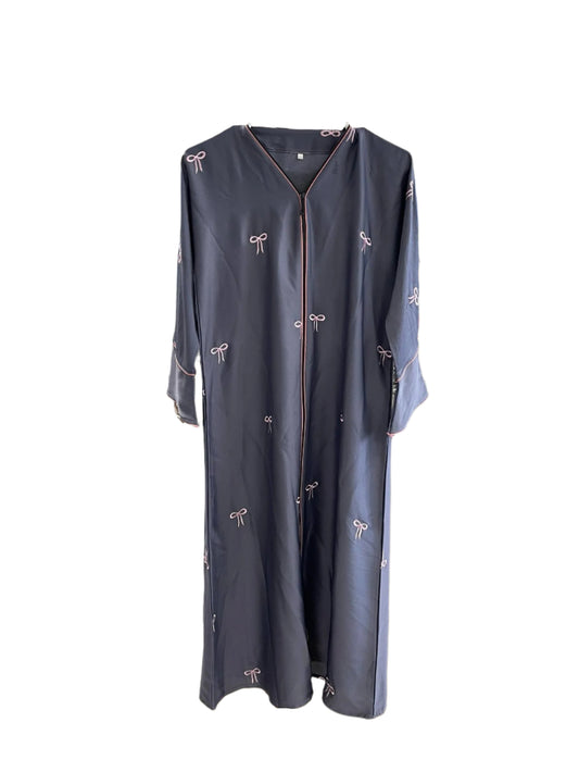 Girls Gray Abaya with Pink Bows