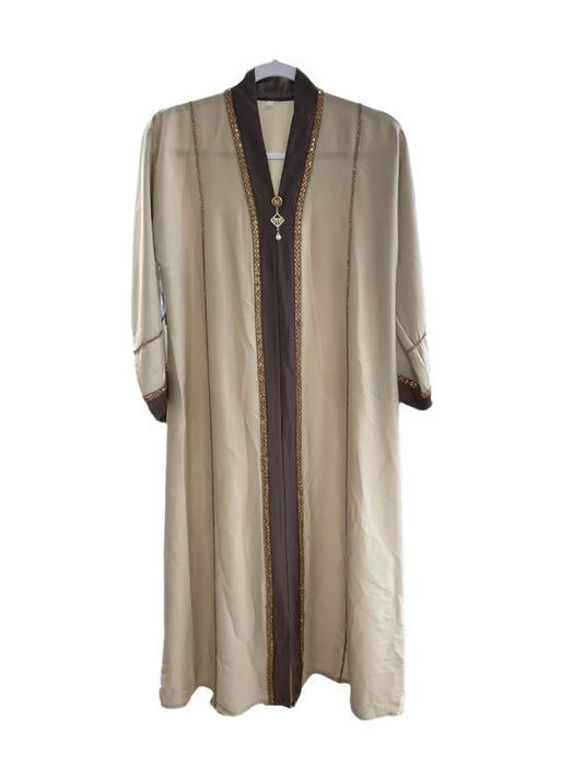 Girls Elegant Beige/Brown Sequined Abaya