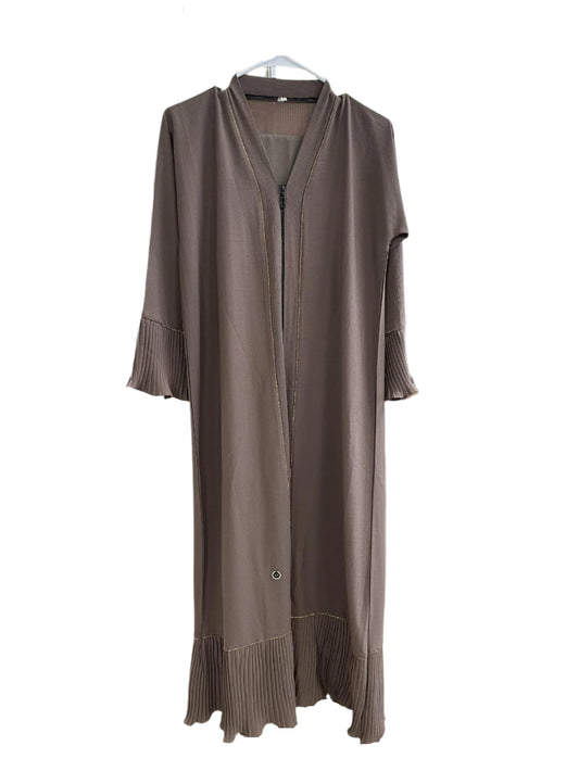 Girls Brown Flowy Zip Abaya