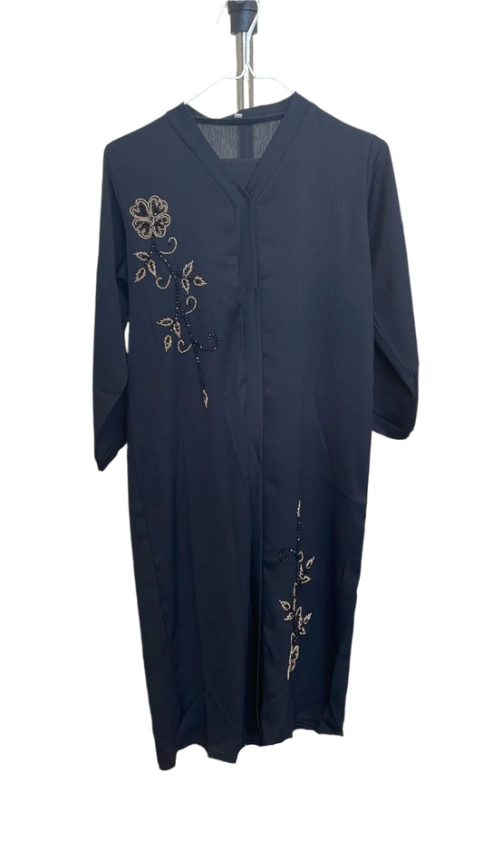 Girls Flower Beaded Black Abaya