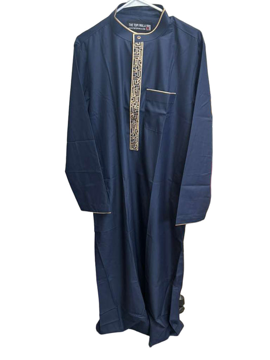 Dark Blue Thobe with Gold Design