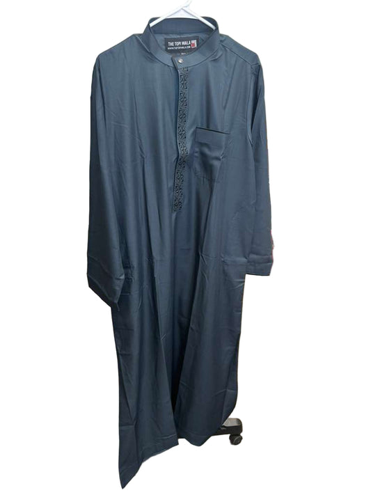 Greyish Blue Thobe with Black Design