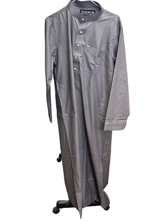 Solid Grey Thobe with White Buttons