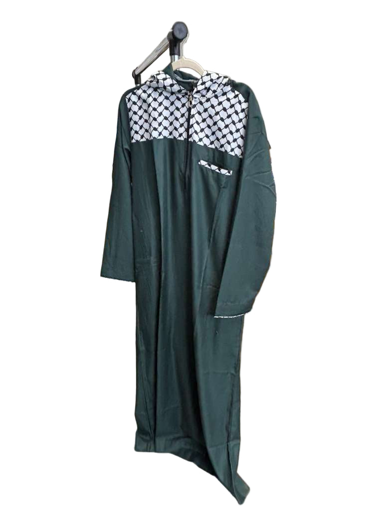 Green Palestinian Thobe with Hoodie