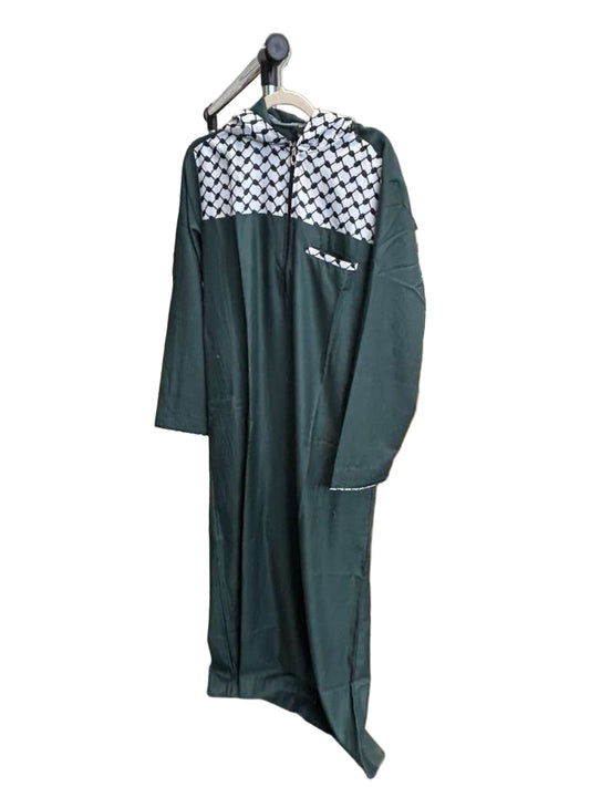 Green Palestinian Thobe with Hoodie