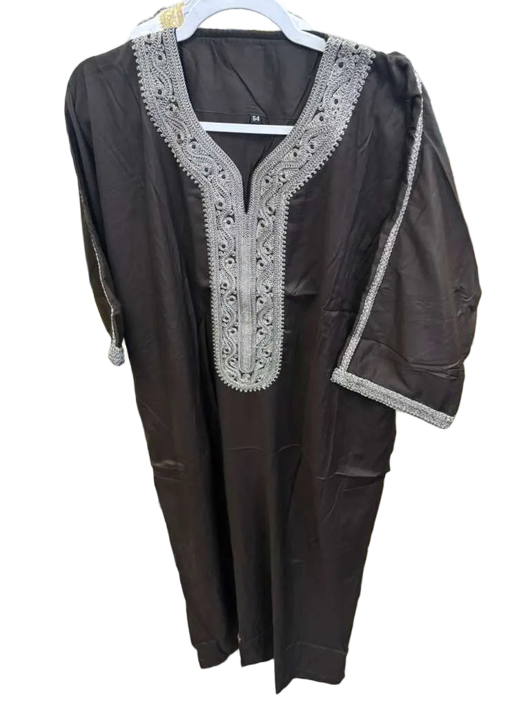 Chocolate Moroccan Thobe with Silver Design