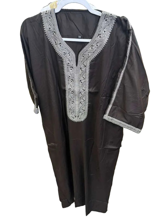 Chocolate Moroccan Thobe with Silver Design
